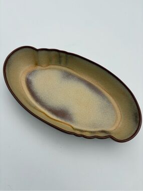 Frankoma 201 Desert Gold Plainsman Oval Serving Bowl Scalloped Handle 9 1/2"